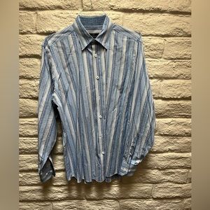 Men’s L Bugatchi Blue Stripe Long Sleeve Dress Shirt